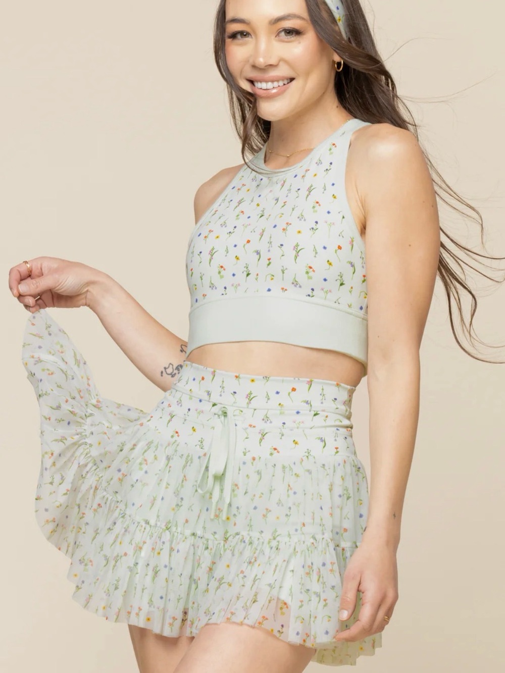 POPFLEX Meadow Floral Matching Crop Top & Pirouette Skort Set 🌸
